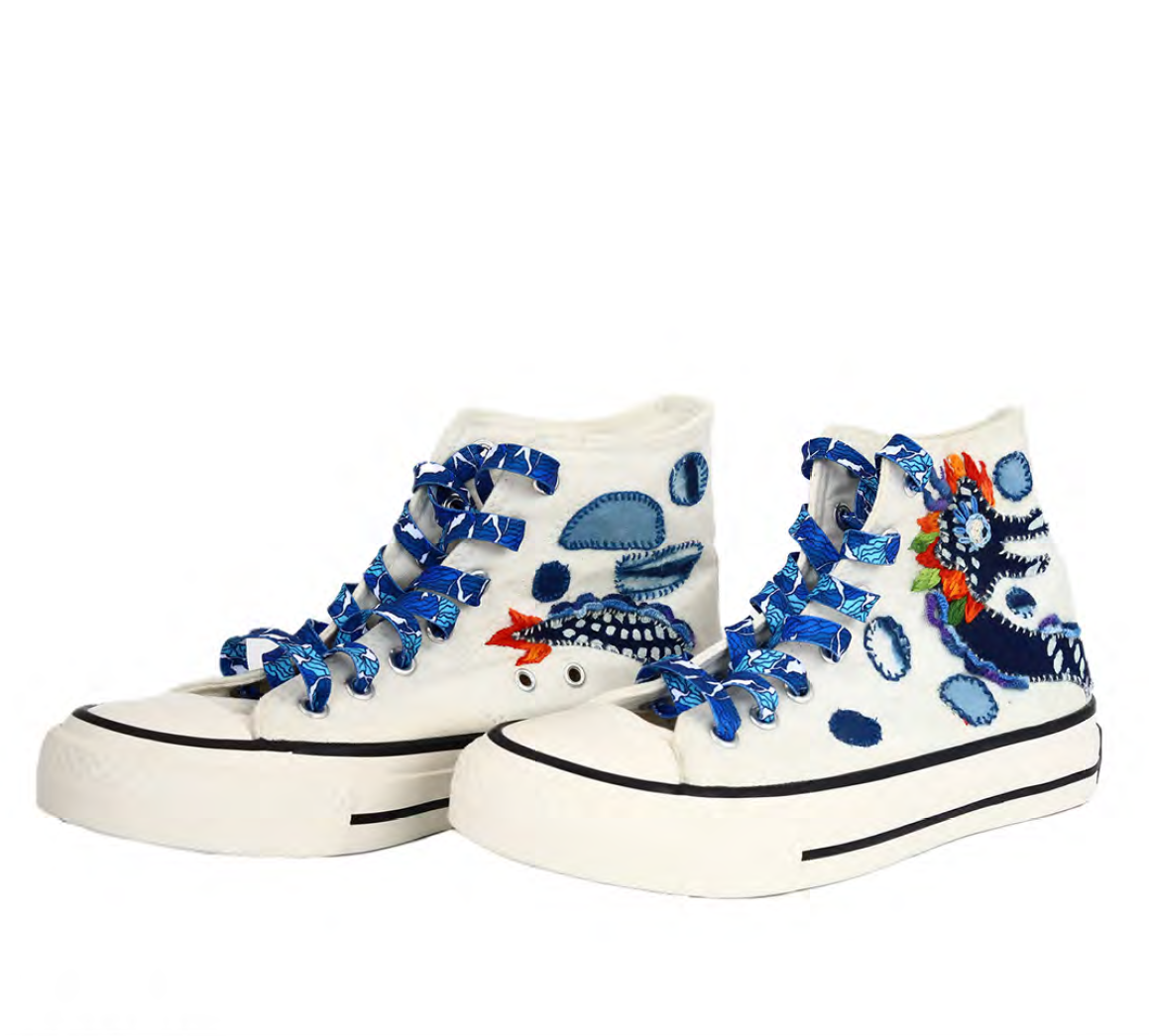 100% Hand-embroidered Canvas Sneakers