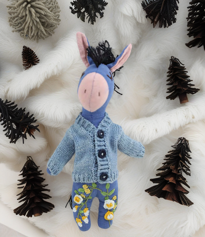 “Indigo Dream” Blue Pony Hugging Doll Featuring Hand Embroidery