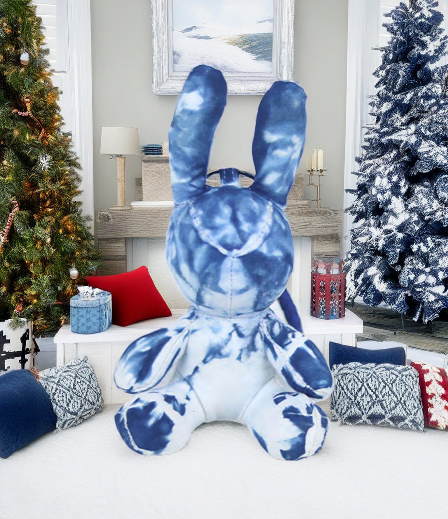 “Snowy Day” Blue Bunny Fabric Companion Doll Featuring Tie-dyeing