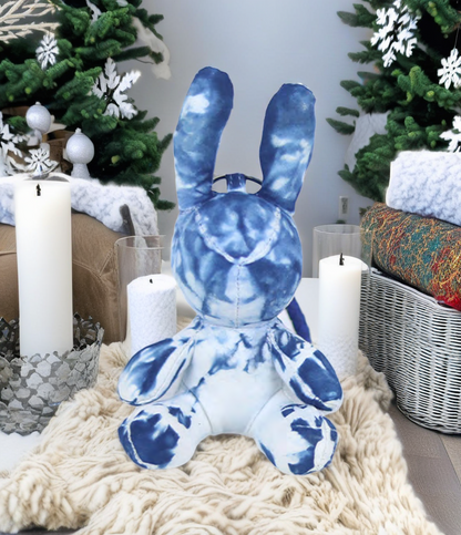 “Snowy Day” Blue Bunny Fabric Companion Doll Featuring Tie-dyeing