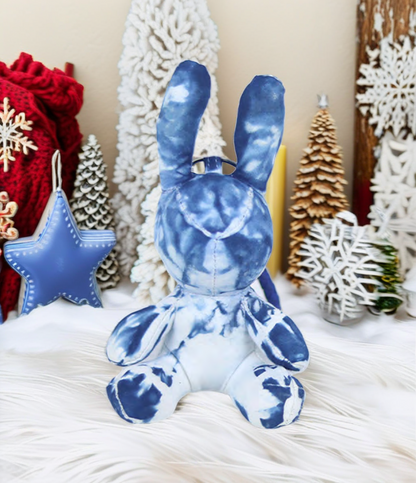 “Snowy Day” Blue Bunny Fabric Companion Doll Featuring Tie-dyeing