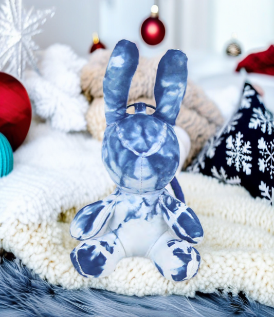 “Snowy Day” Blue Bunny Fabric Companion Doll Featuring Tie-dyeing