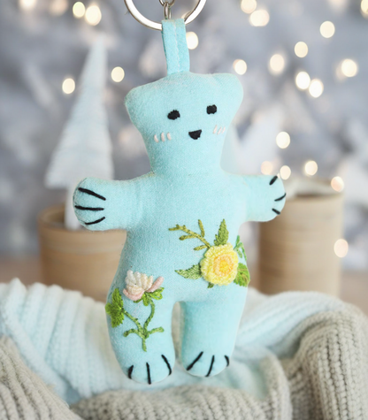 "Cheerful State" Blue Bear - Charm Figure Doll Featuring Hand Embroidery